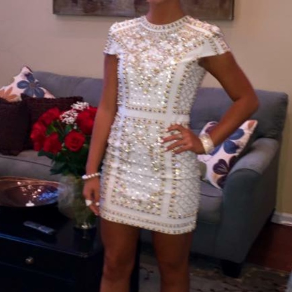 White mini rhinestone dress